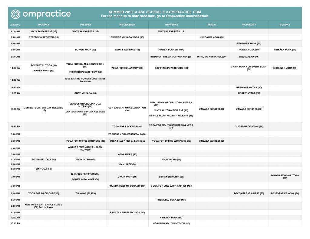 Ompractice Sample Class Schedule